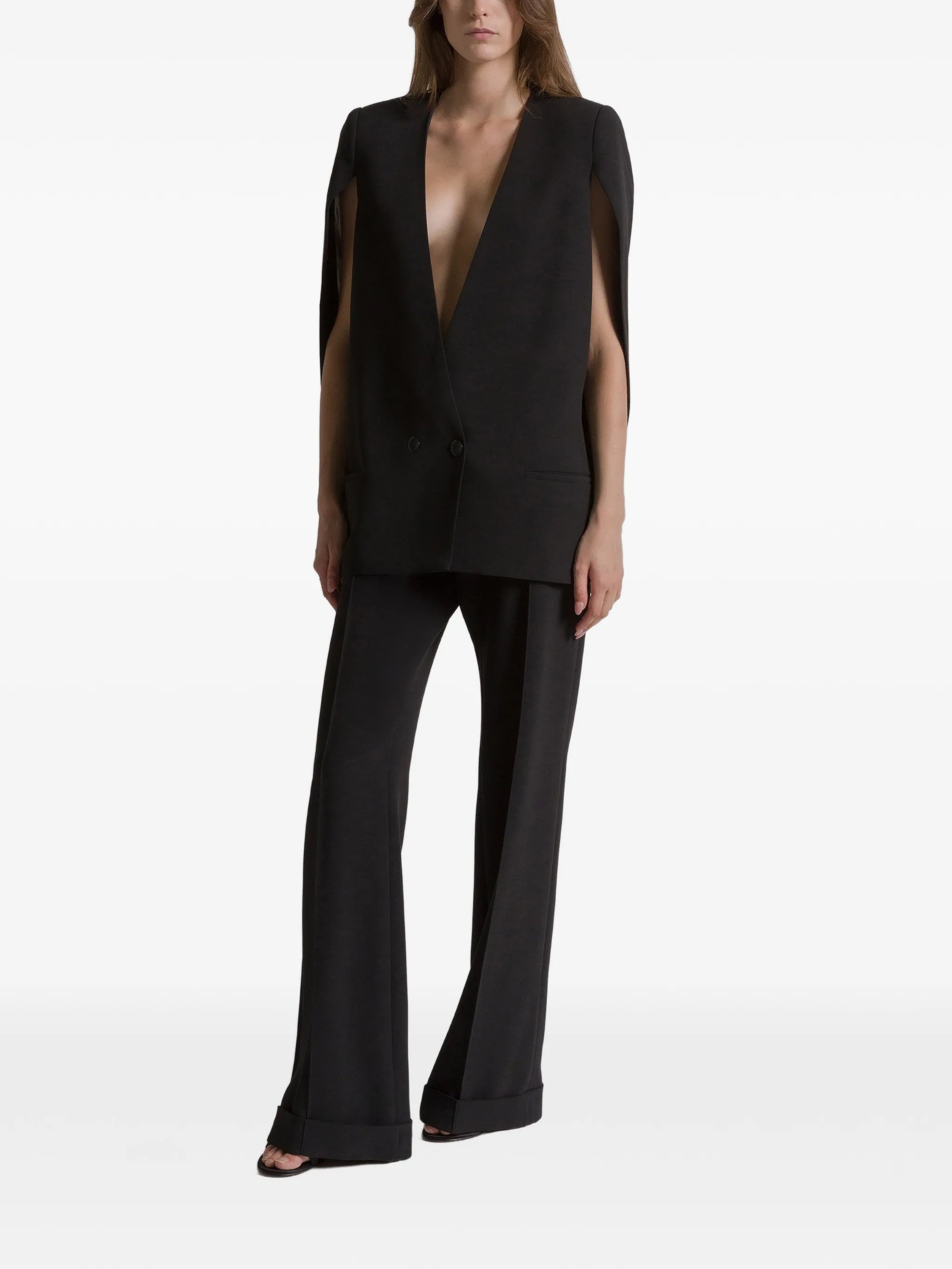 Black Structured Sleeveless Viscose Jacket