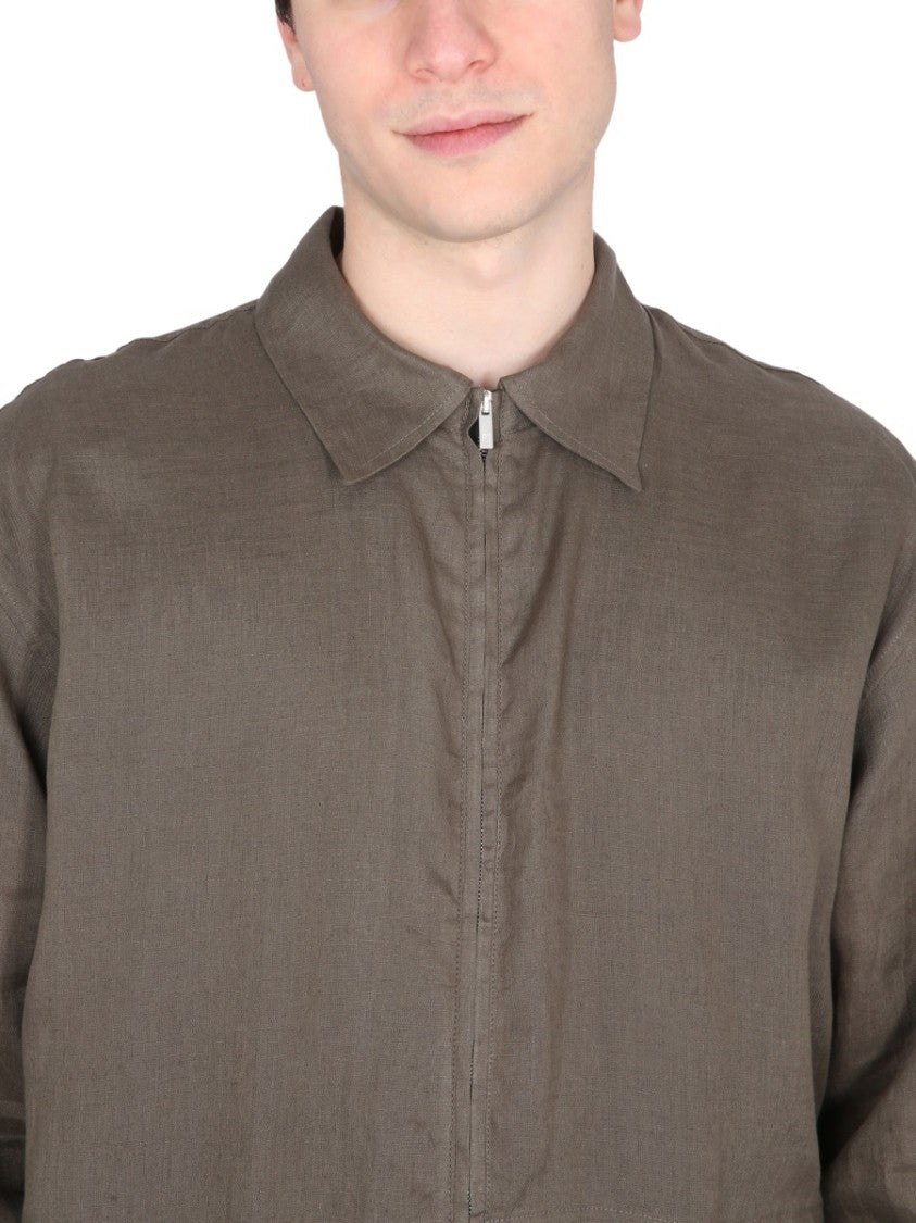 Classic Linen Jacket With Zipper Closure