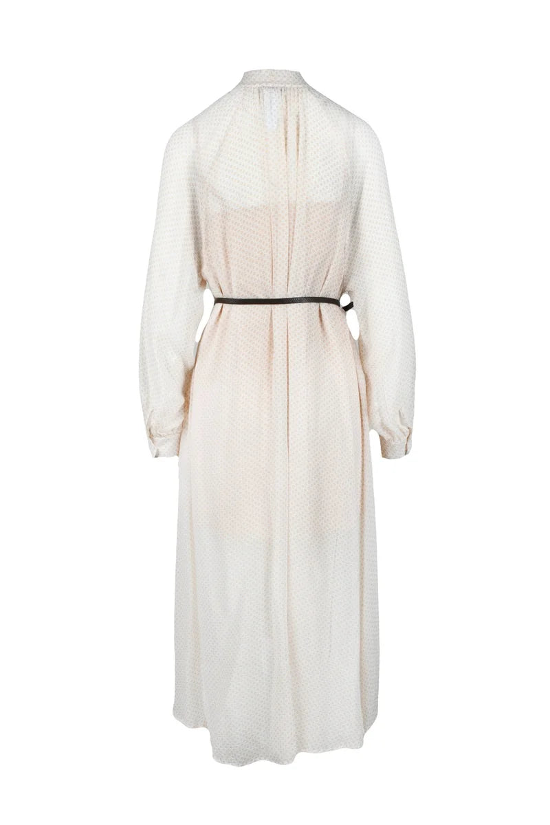 Silk Chiffon Dress - White/Beige