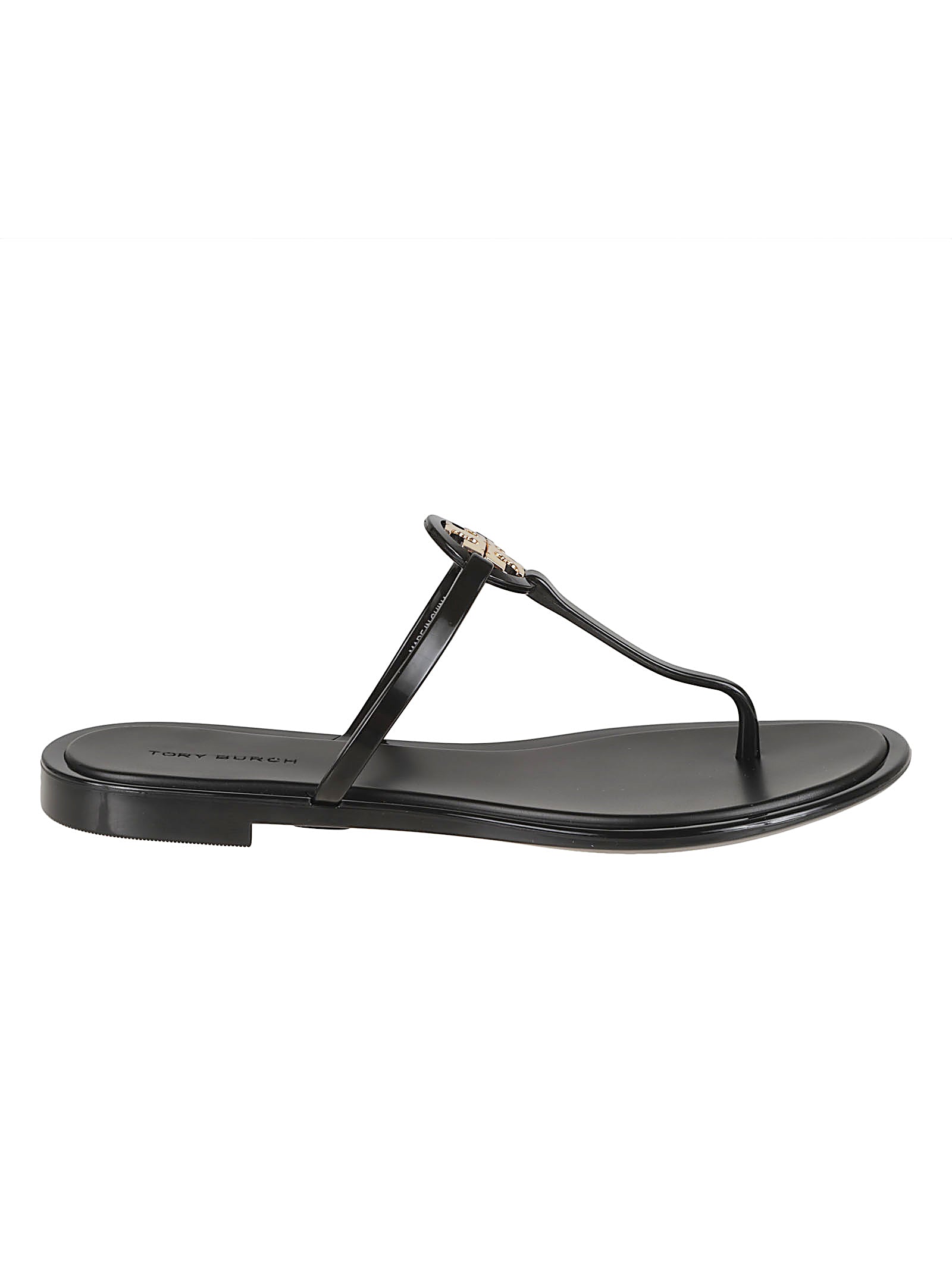 Black Sandals with Metallic Logo Emblem
