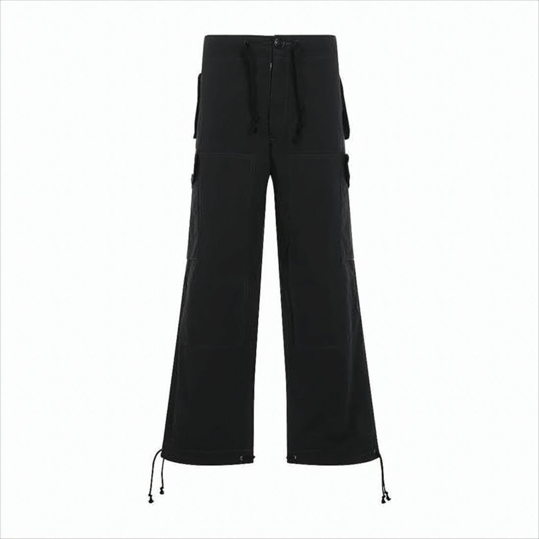Relaxed Fit Black Cargo Pants With Adjustable Drawstrings