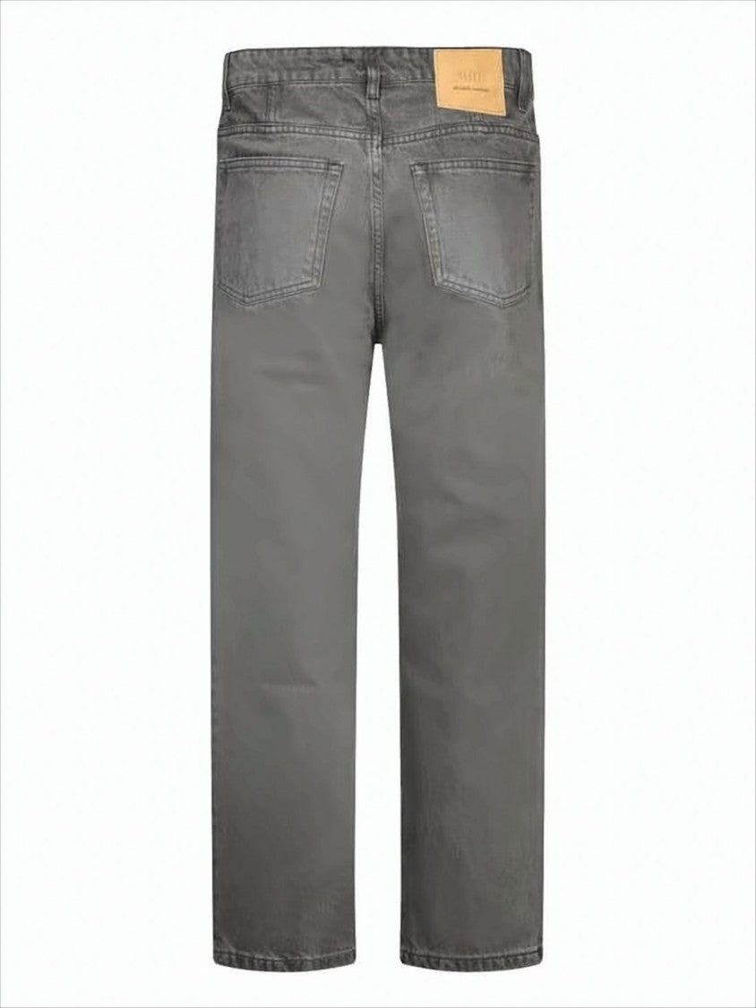 Straight-Leg Grey Denim Pants With Classic Five-Pocket Design