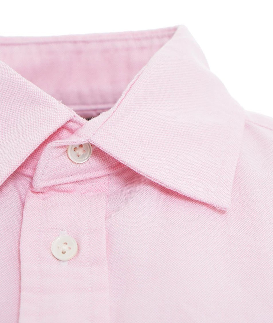 Light Pink Button-Up Shirt with Subtle Embroidered Logo
