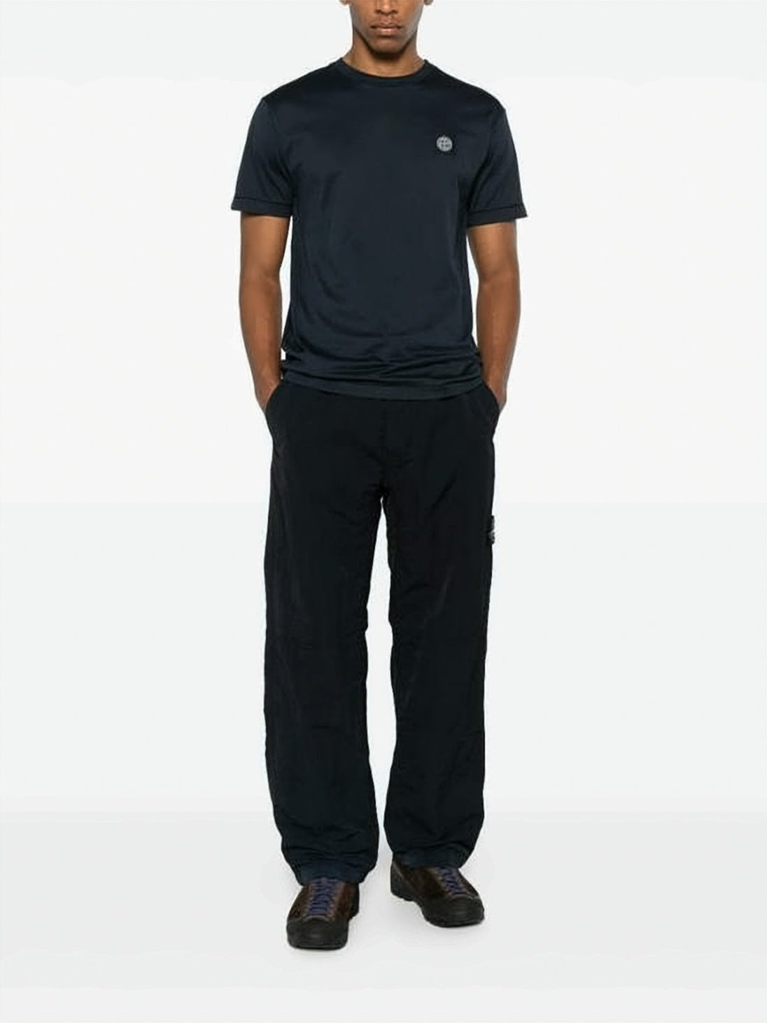 Minimalist Black Crew Neck T-Shirt with Patch Logo