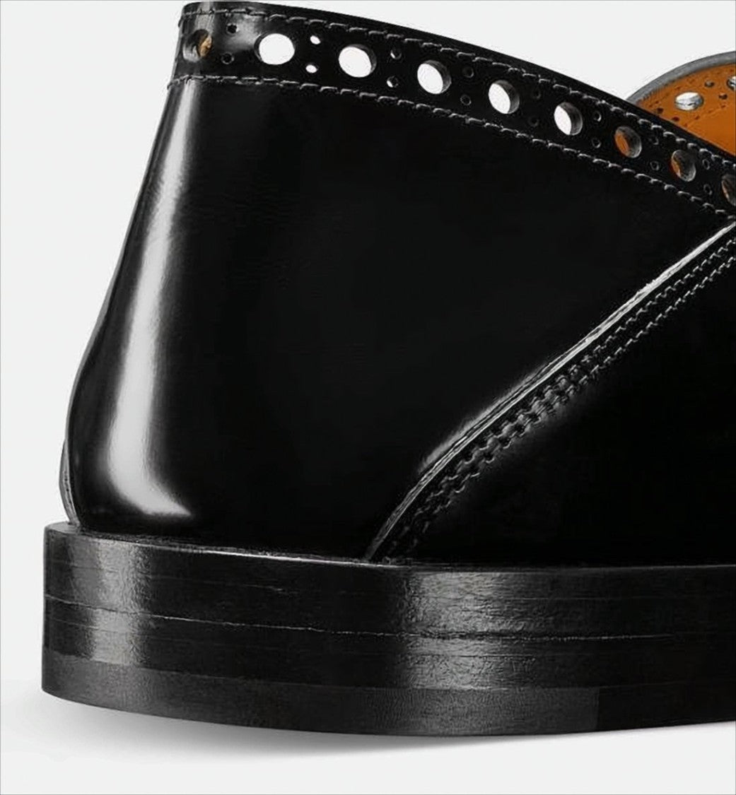 Sleek Backless Loafers with Perforated Detailing and Branded Plaque