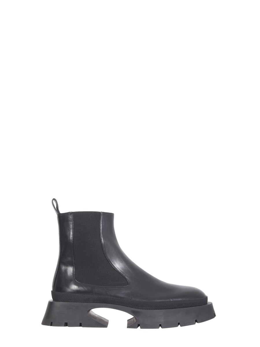 Black Leather Block Heel Ankle Boots