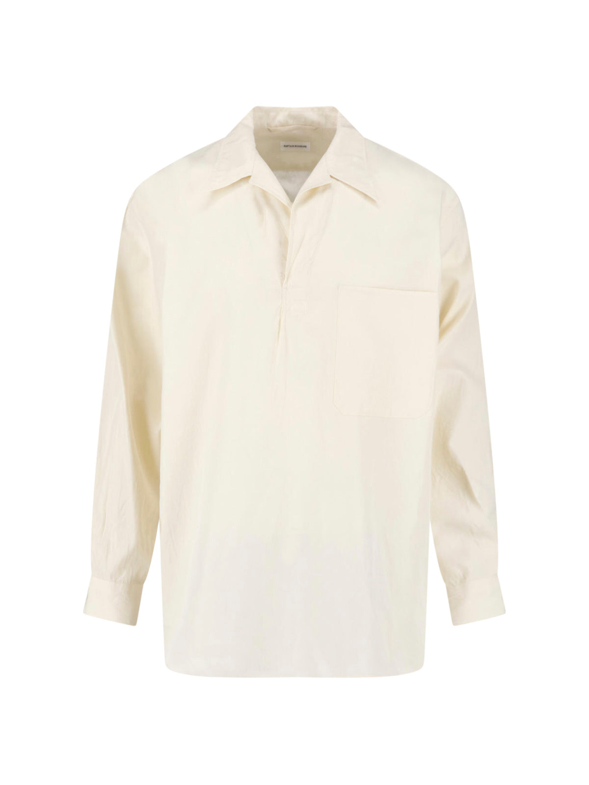 Cream Cotton-Silk Skipper Collar Patch Shirt