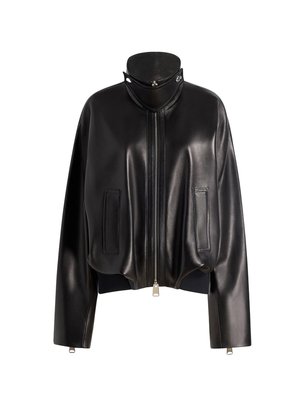 Black Cupro Silk Twill Stand Collar Coat