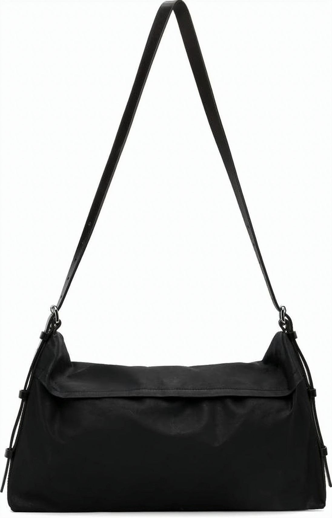 Beige Elongated Cotton Leather Shoulder Bag
