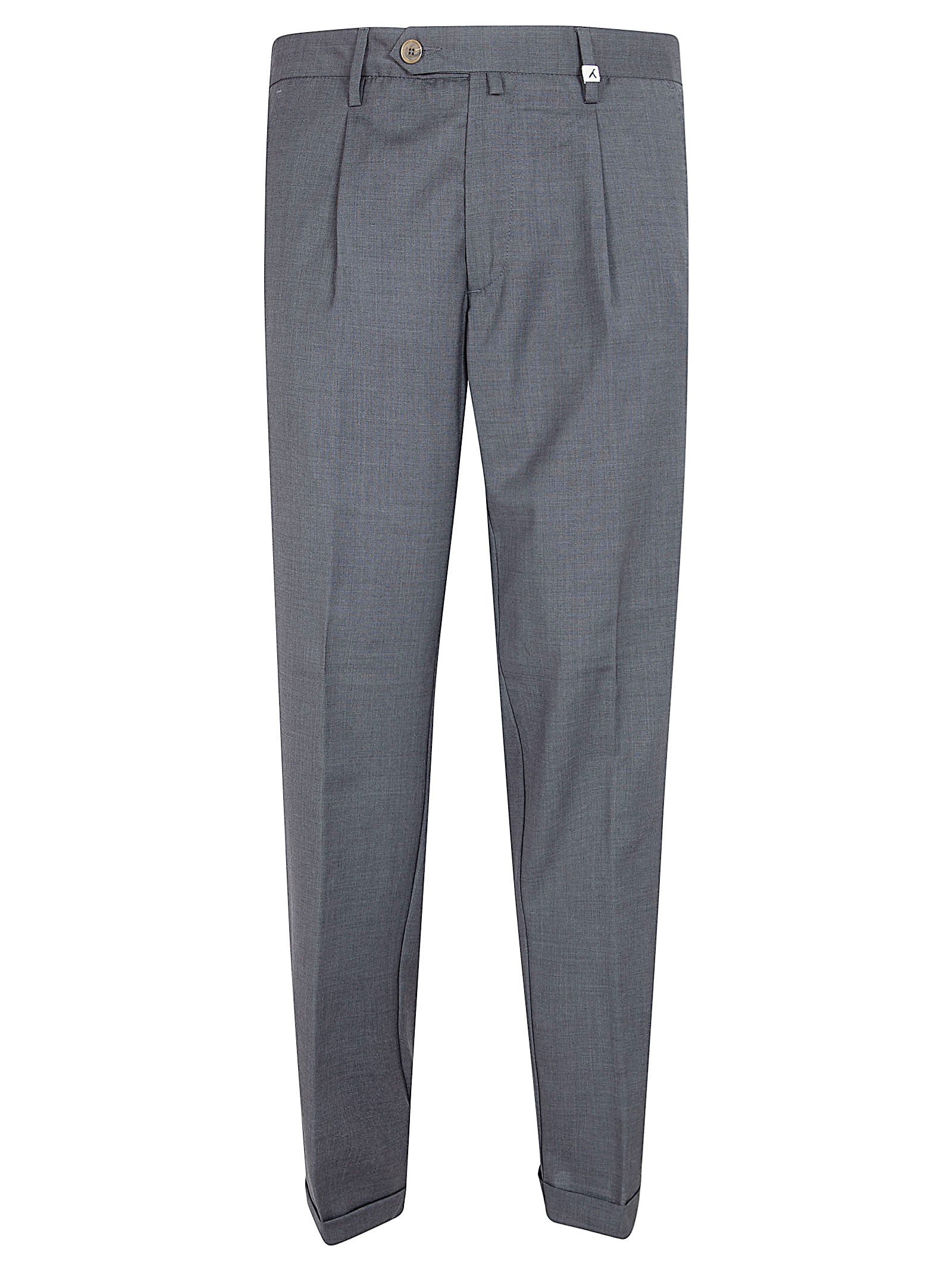 Tailored Medium Grey Trousers with Classic Waistband and Cuffed Hems