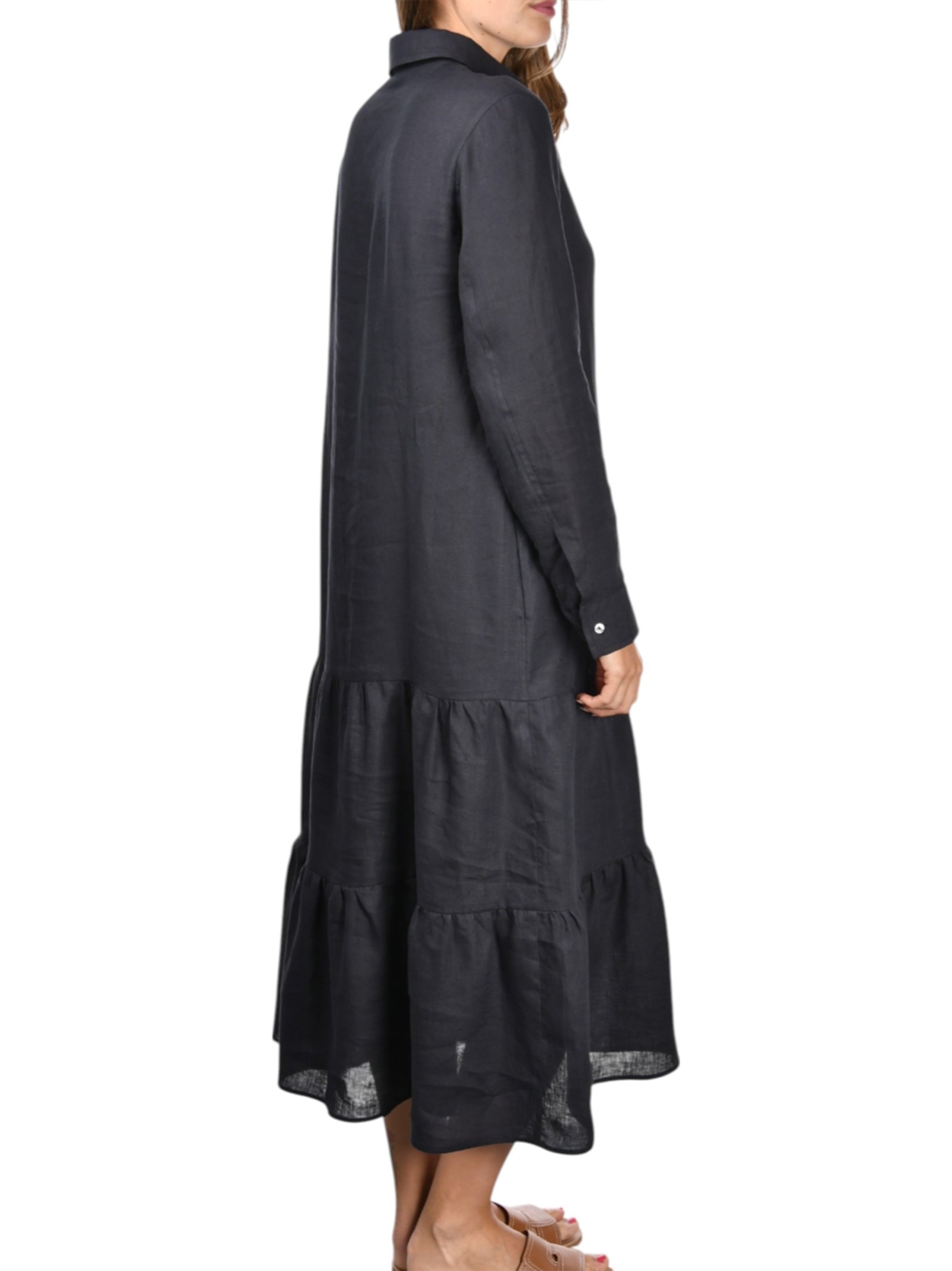 White Abitino Tiered Skirt Linen Dress