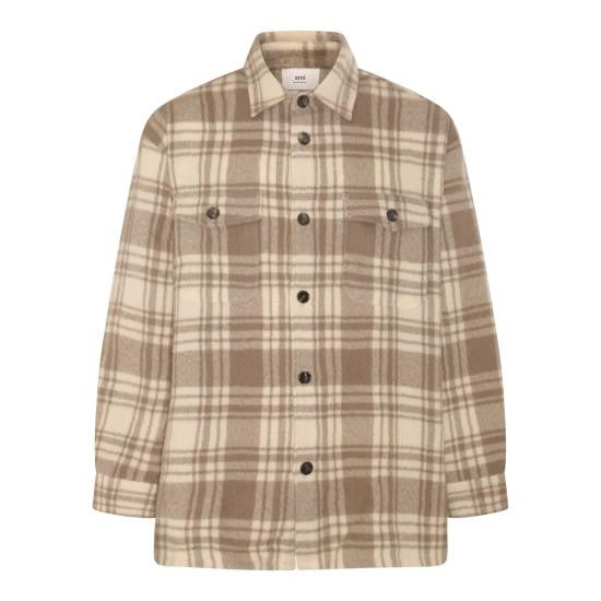 Beige And Cream Plaid Long-Sleeve Shirt With Buttoned Cuffs