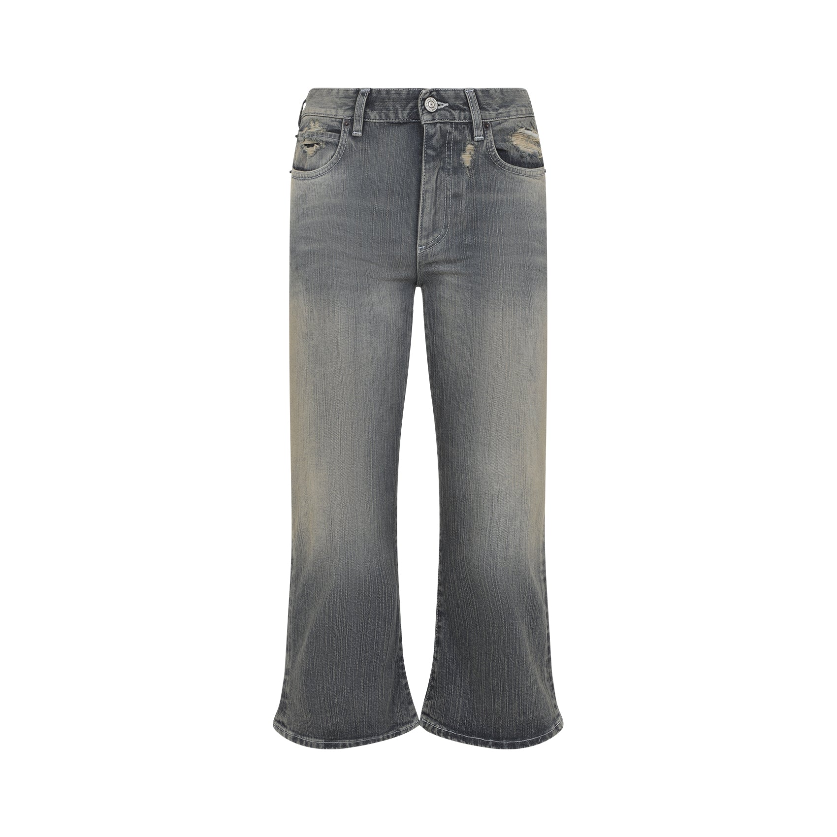 Wide-Leg Denim Jeans With Distressed Finish