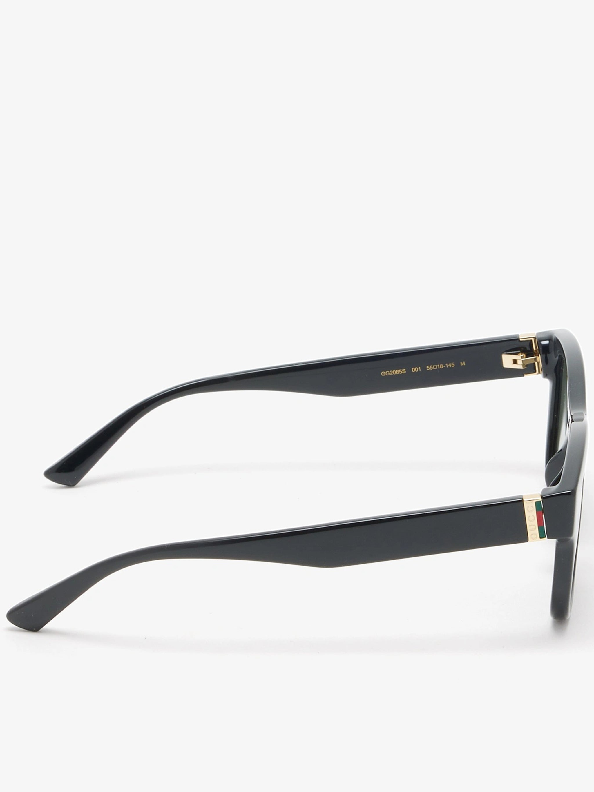 Black Rectangular Green Lens Gold Sunglasses