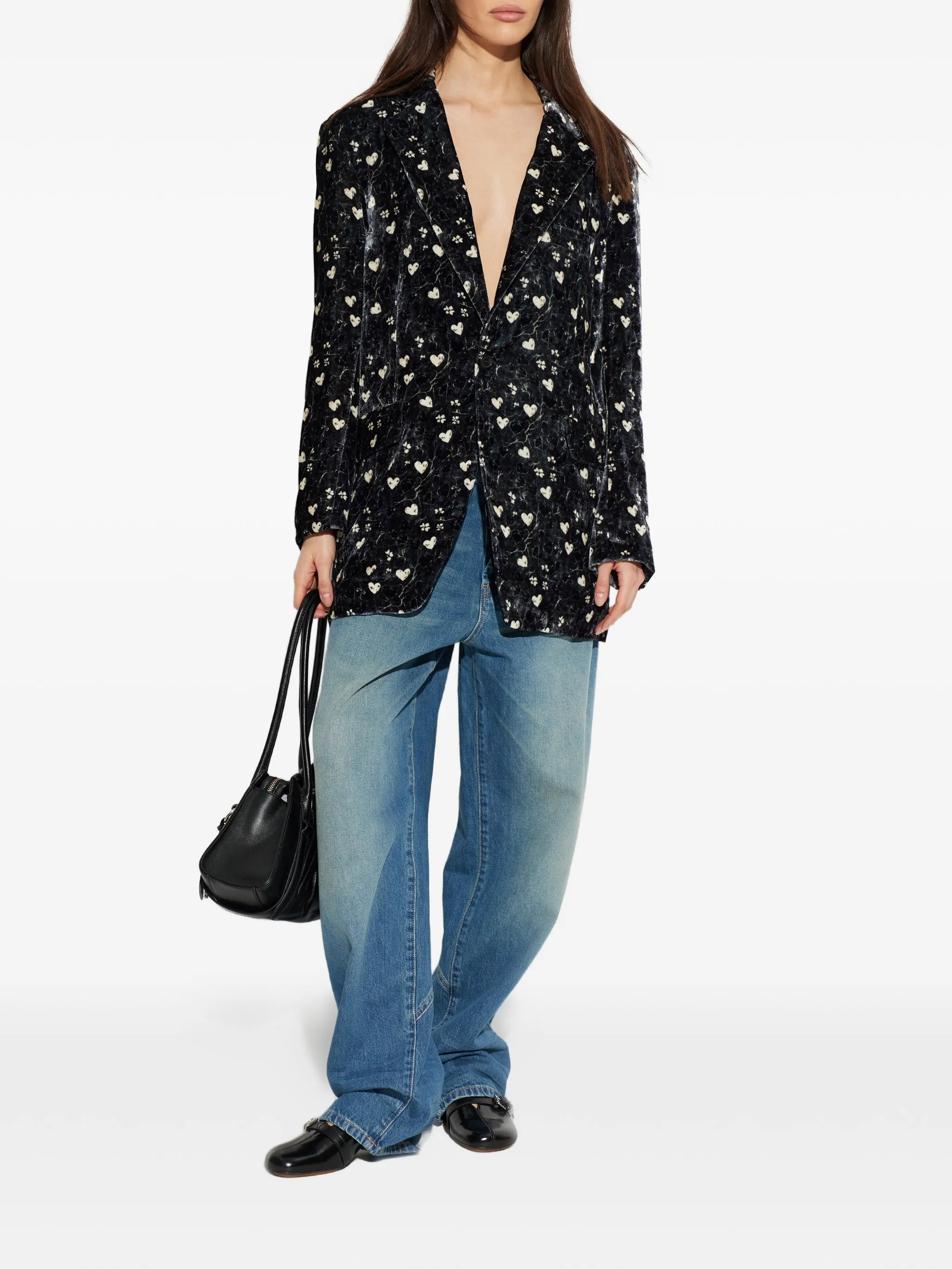 Mid-Blue Resin Treated Relaxed Fit Denim Jeans