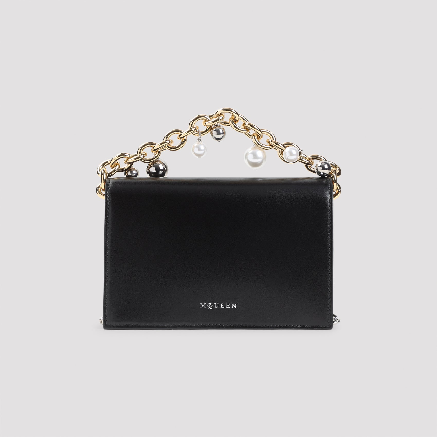 Rectangular Leather Clutch with Metallic Skull