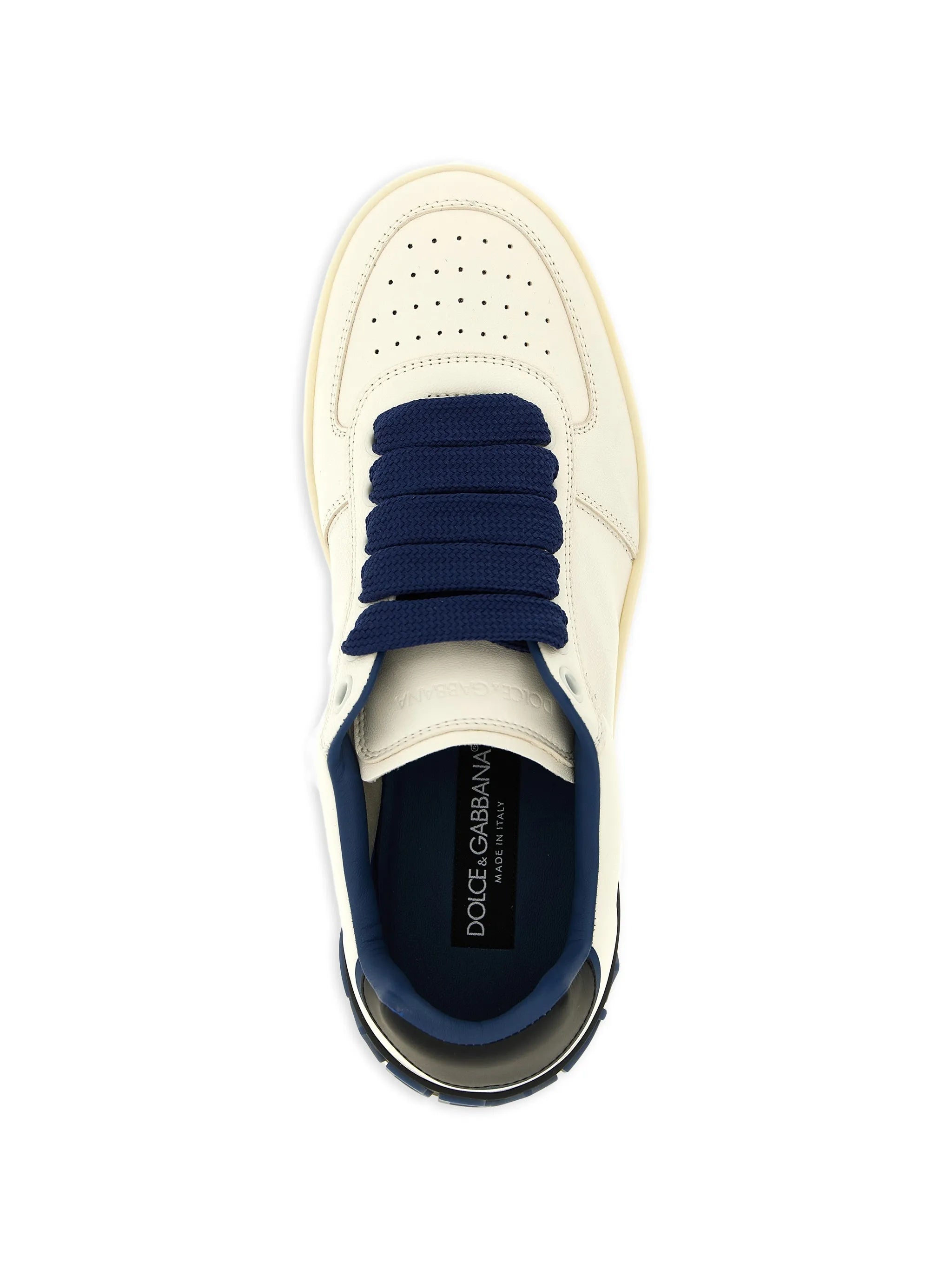 Beige Low-Top Perforated Leather Logo Sneakers