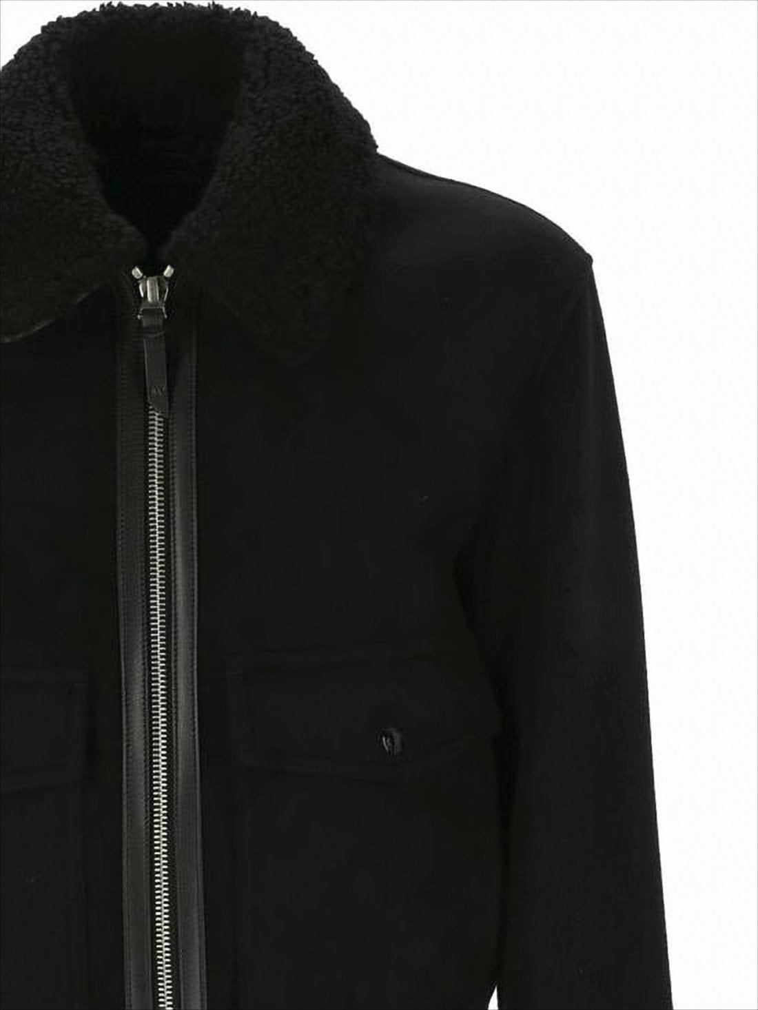 Tailored Black Wool Jacket With Textured Collar And Contemporary Fit