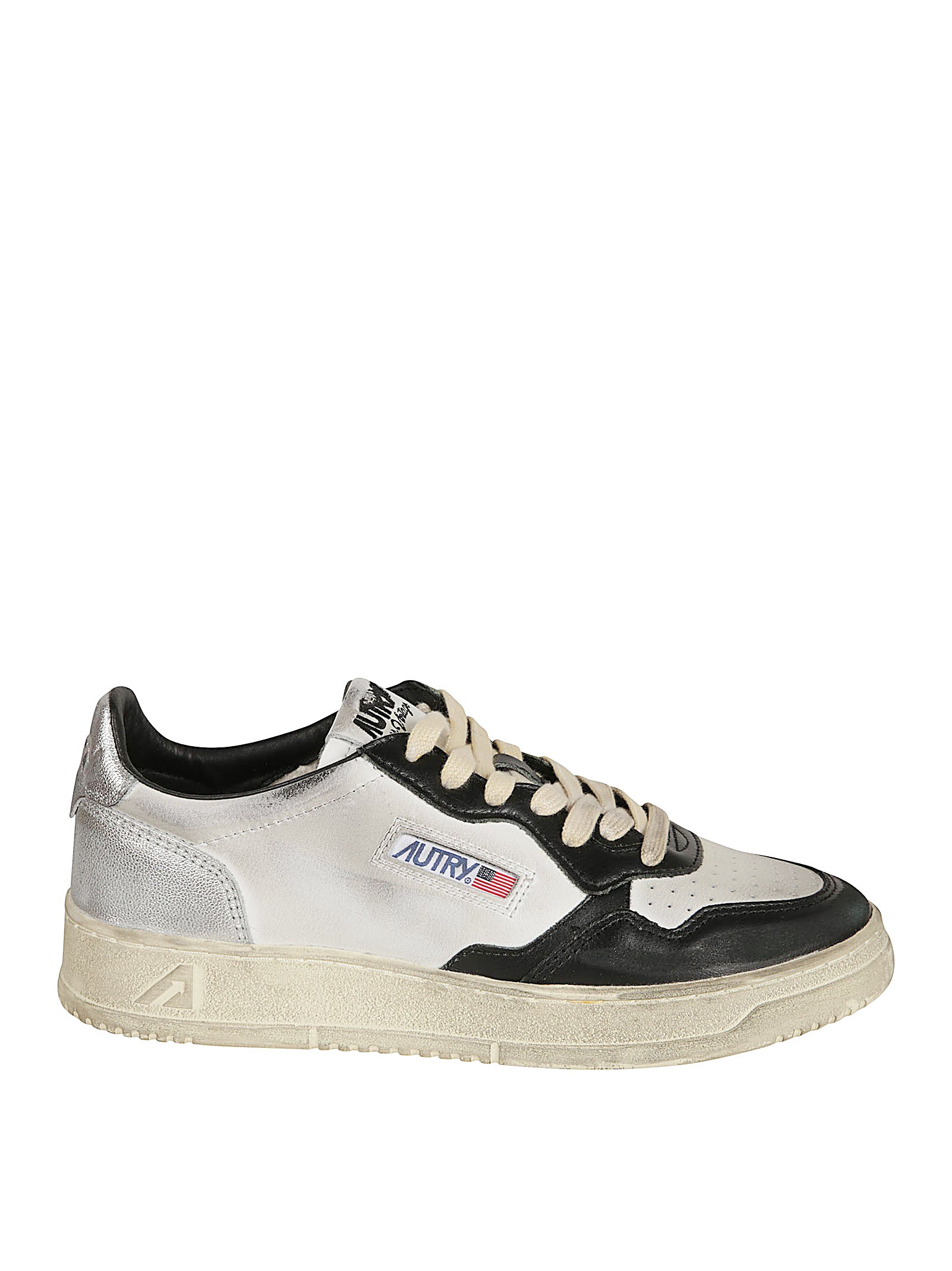 Low-Top Sneakers in Crackled Leather with Handcrafted Worn Effect