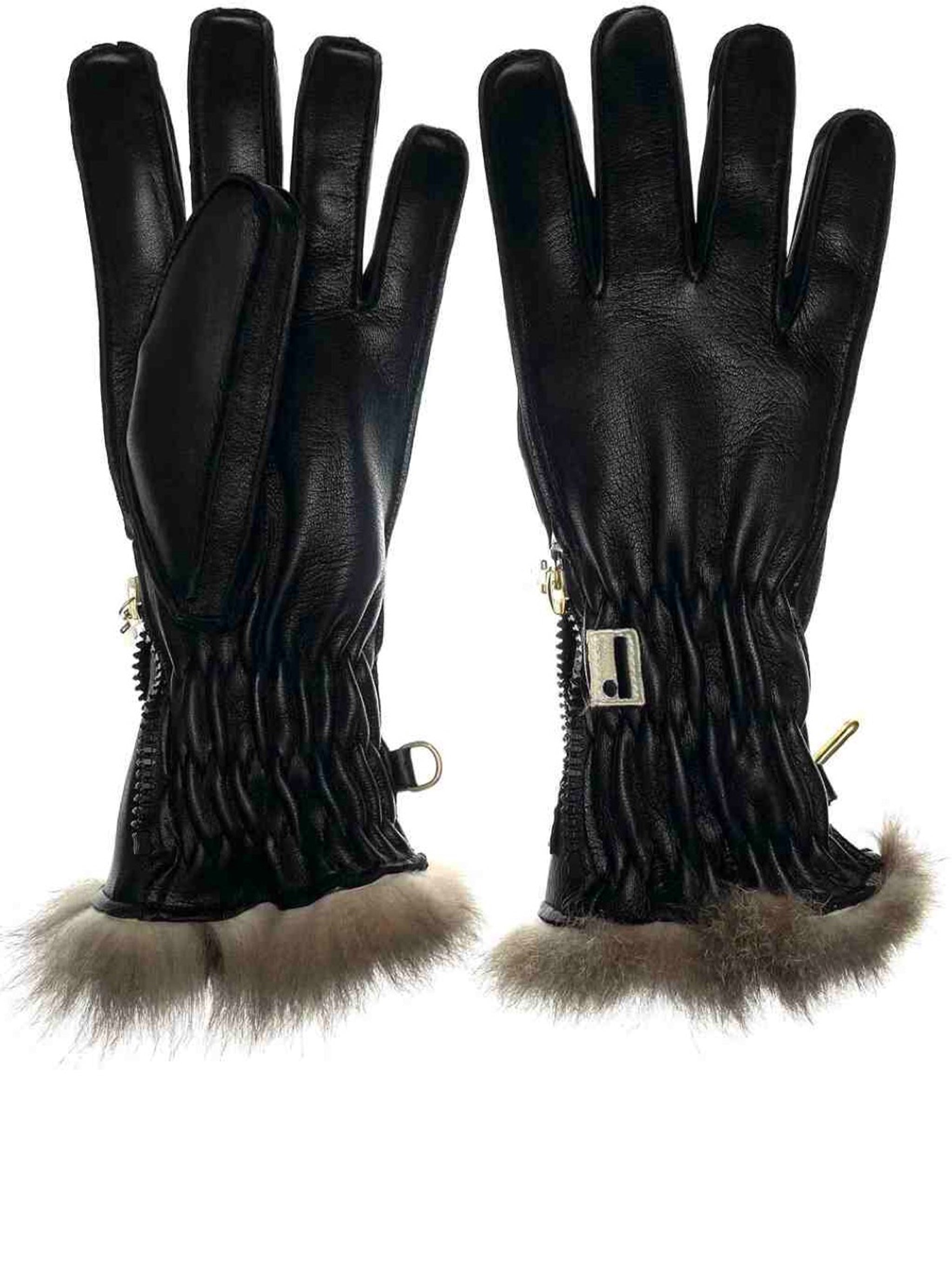 Black Nappa Opossuy Ruched Gloves
