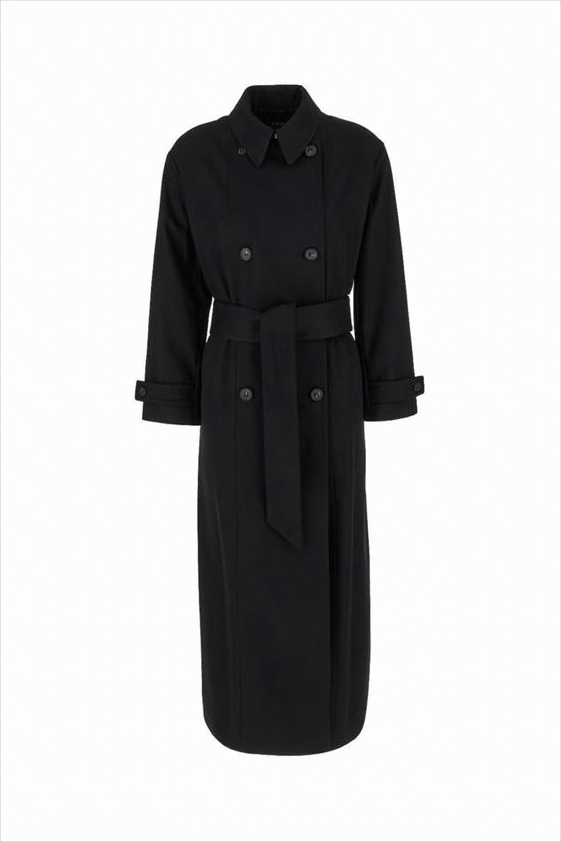 Knee-Length Double-Breasted Coat with Classic Collar