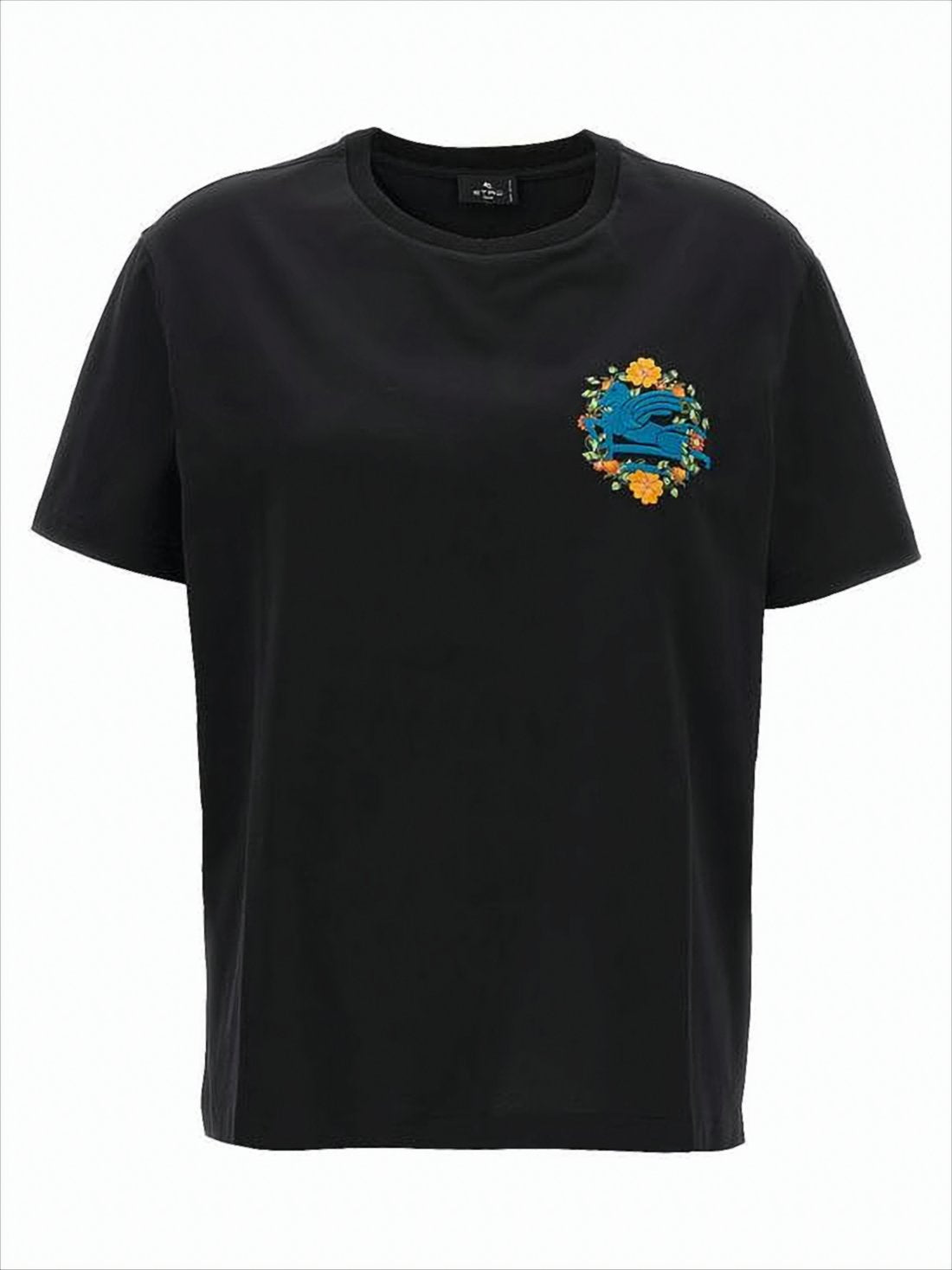 Czarny T-Shirt Crop Top Haftowany