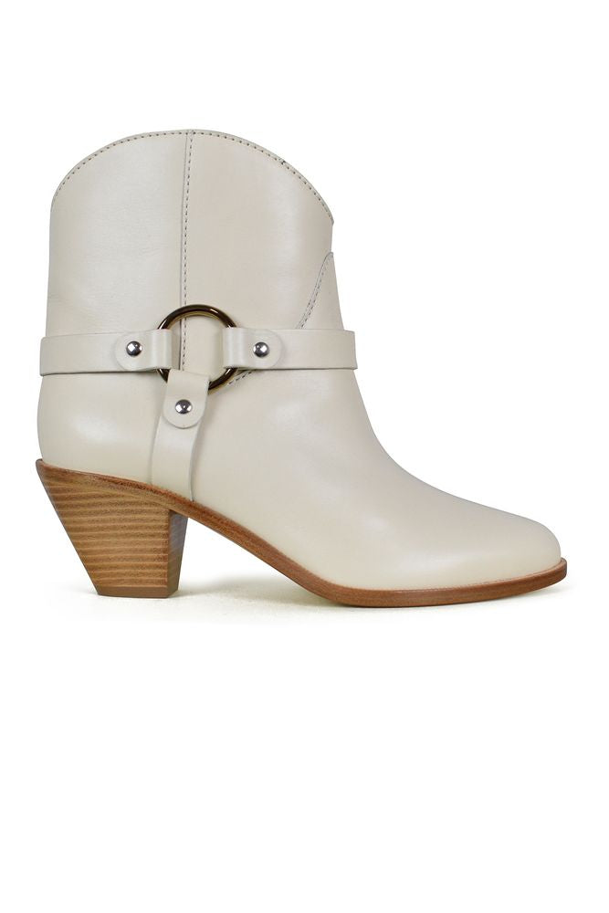 Ankle-High Beige Leather Santiag Boots