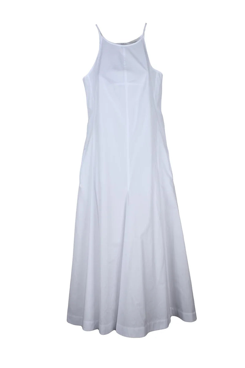 Sleeveless Flared White Cotton Midi Dress