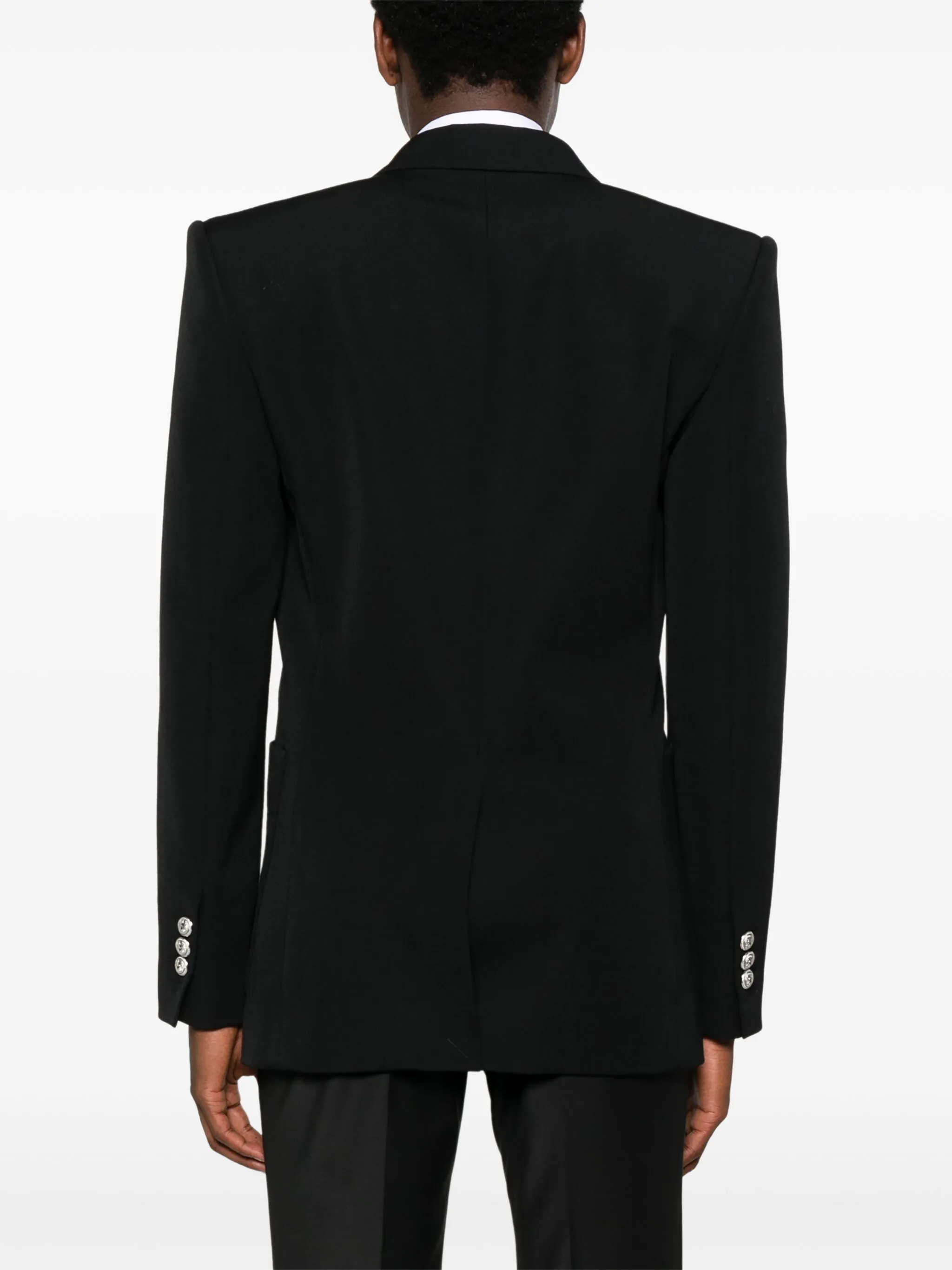 Black Fitted Collection Double-Breasted Wool Blazer
