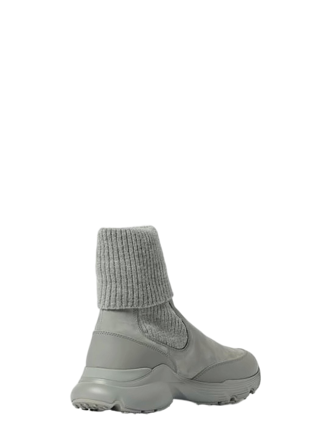 Ankle-High Nubuck Sneakers with Fabric Knit Cuffs