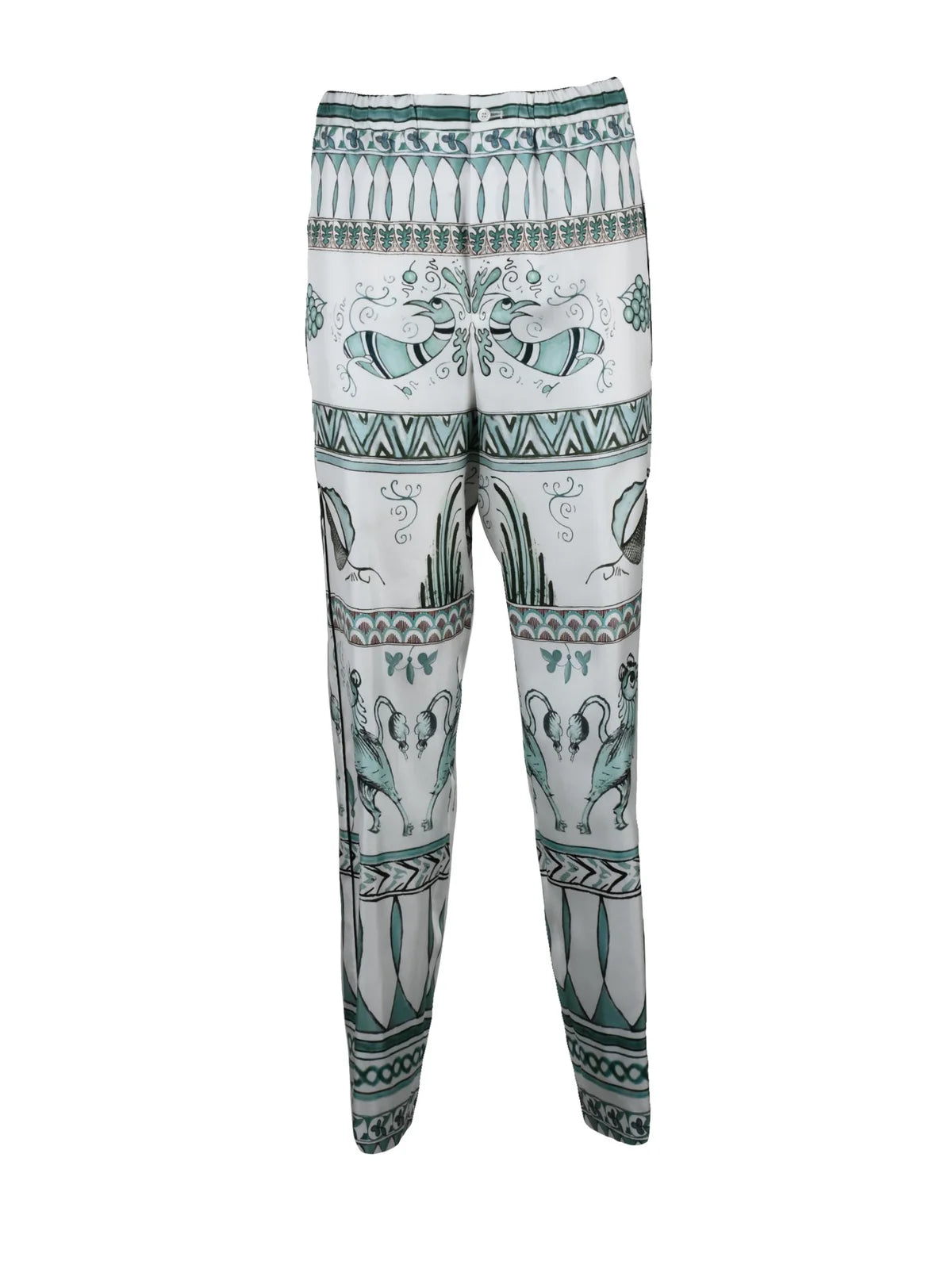 Women'S Silk Trousers - White/Green