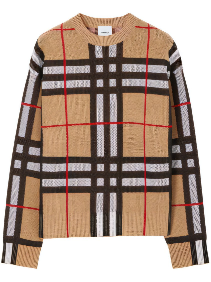 Bold Check Pattern Sweater with Textured Finish
