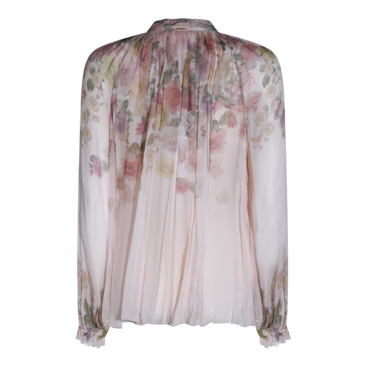 Sheer Floral Print Blouse With Puff Sleeves