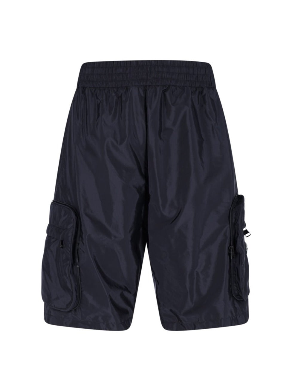 Navy Nylon Cargo Shorts With Silver Logo Detail