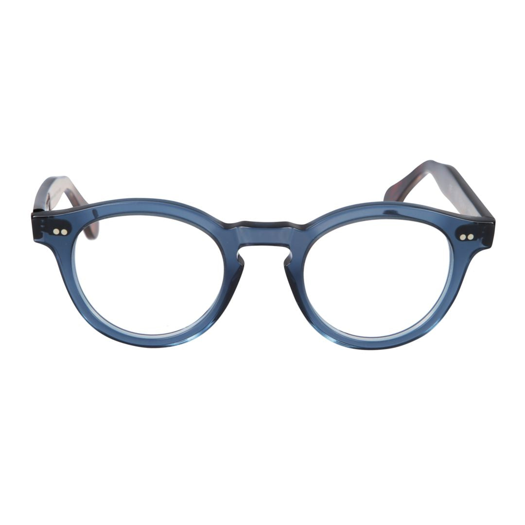Tony Round Blue Eyeglass Frames with Tortoiseshell Temples