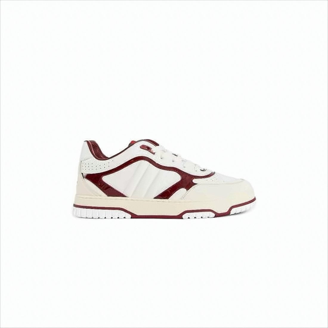 Low-Top Sneakers with Burgundy Patent Overlays