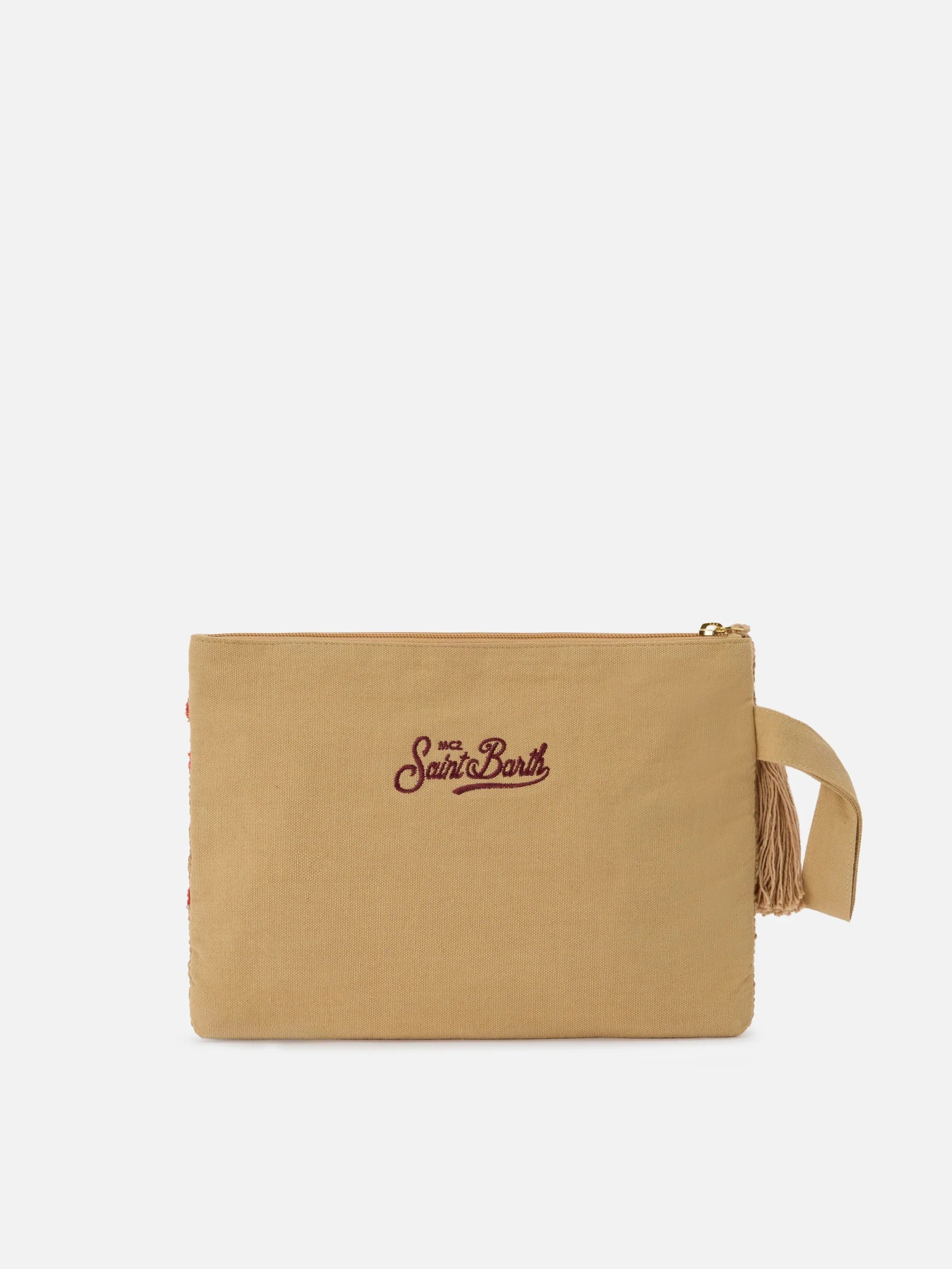 Textured Rectangular Clutch Bag with Coral Embroidery
