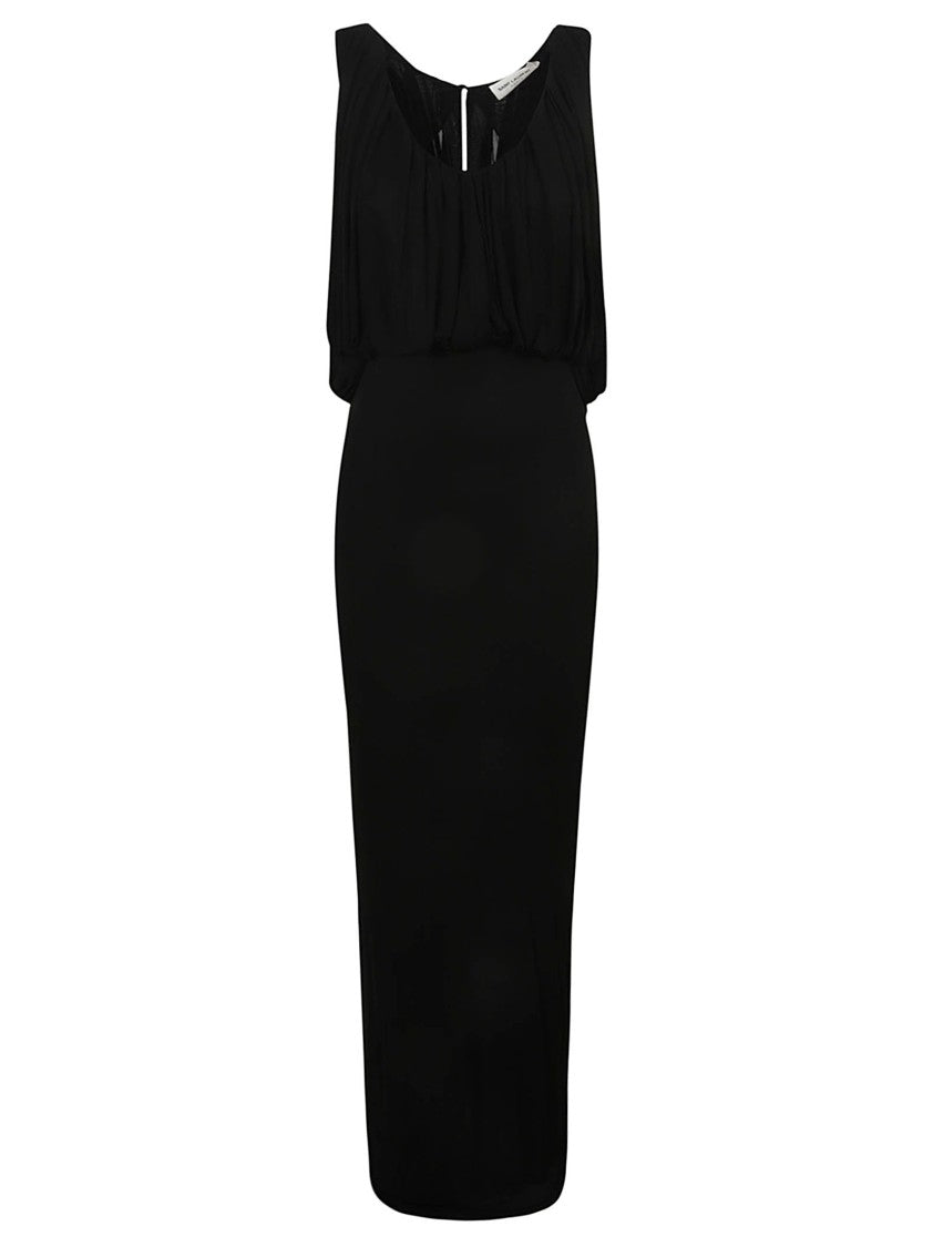 Flowing Black Dress With Draped Bodice