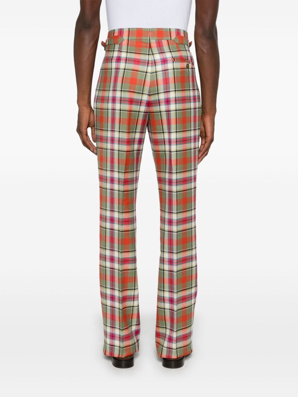 Full-Length Trousers in Light Red Tartan Wool