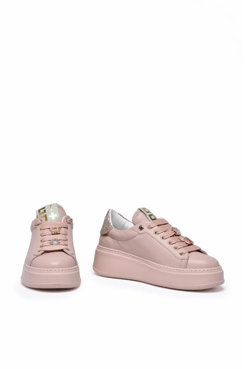 Leather Wedge Sneakers - Pink