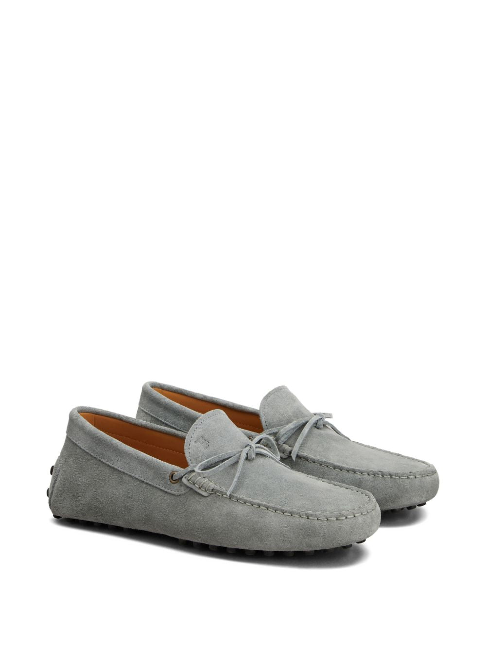 Grey Suede Slip-On Loafers with Bow Detail