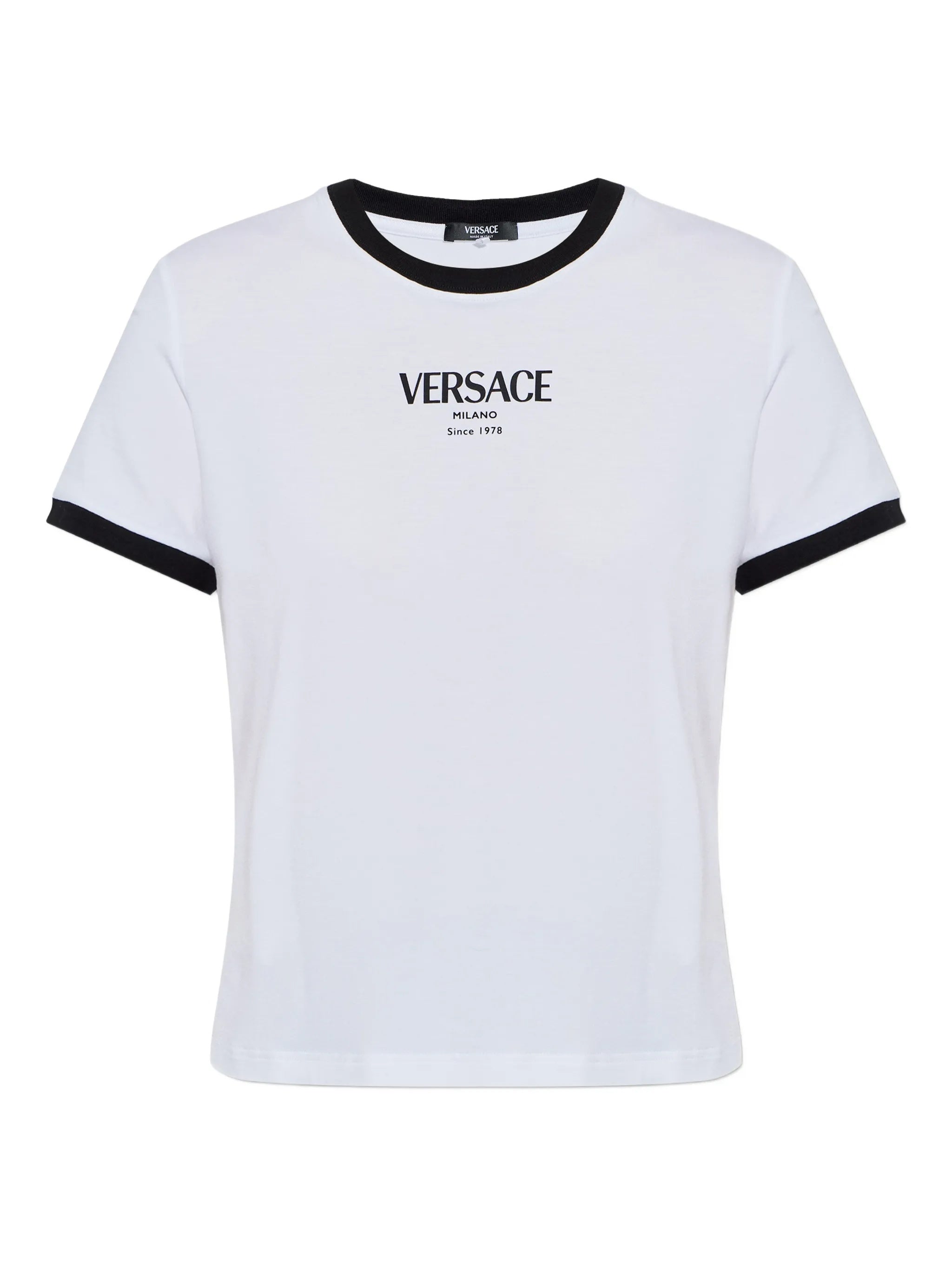 White Cropped Viscose Contrast Trim T-shirt