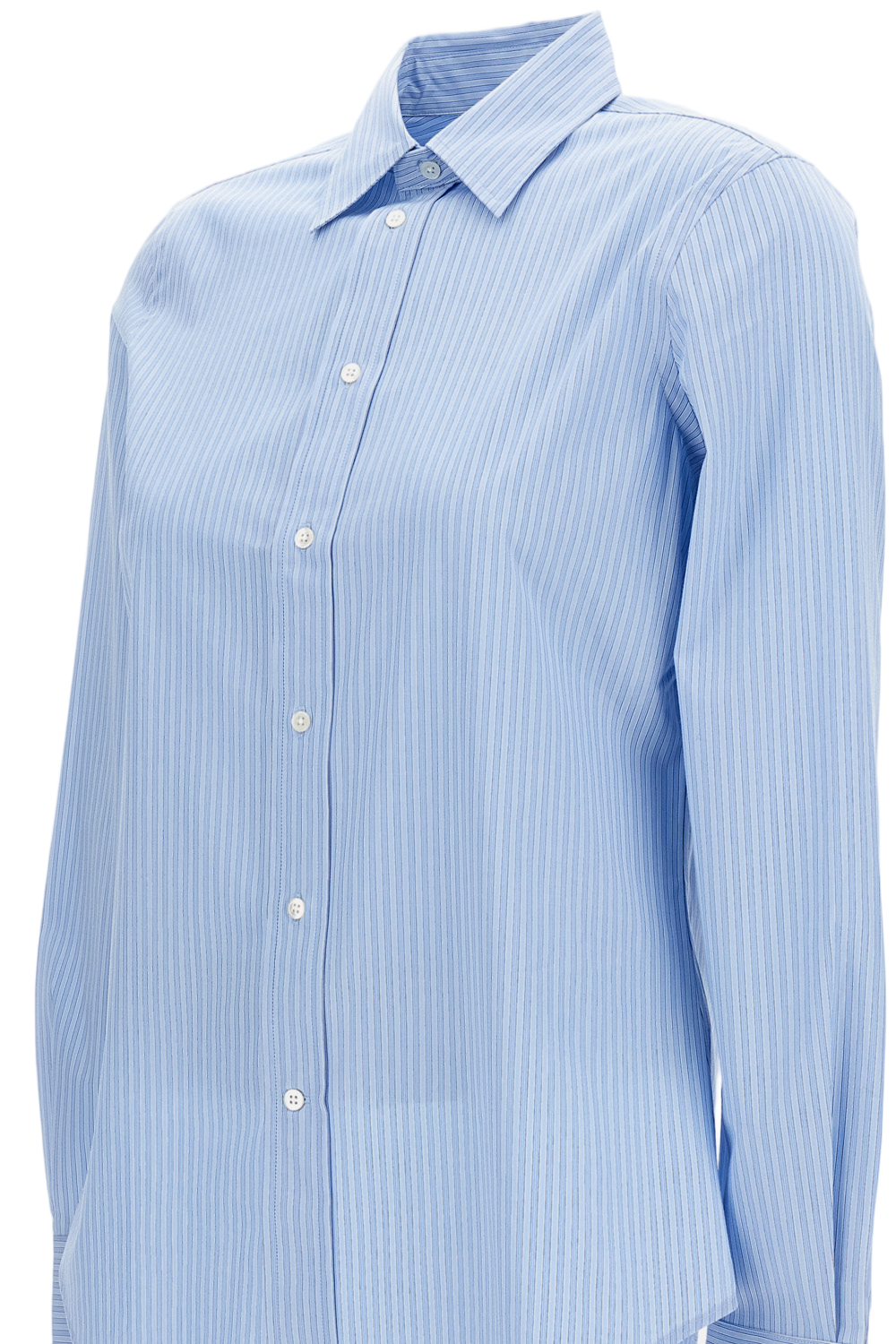 Light Blue Vertical Striped Stretch Cotton Shirt