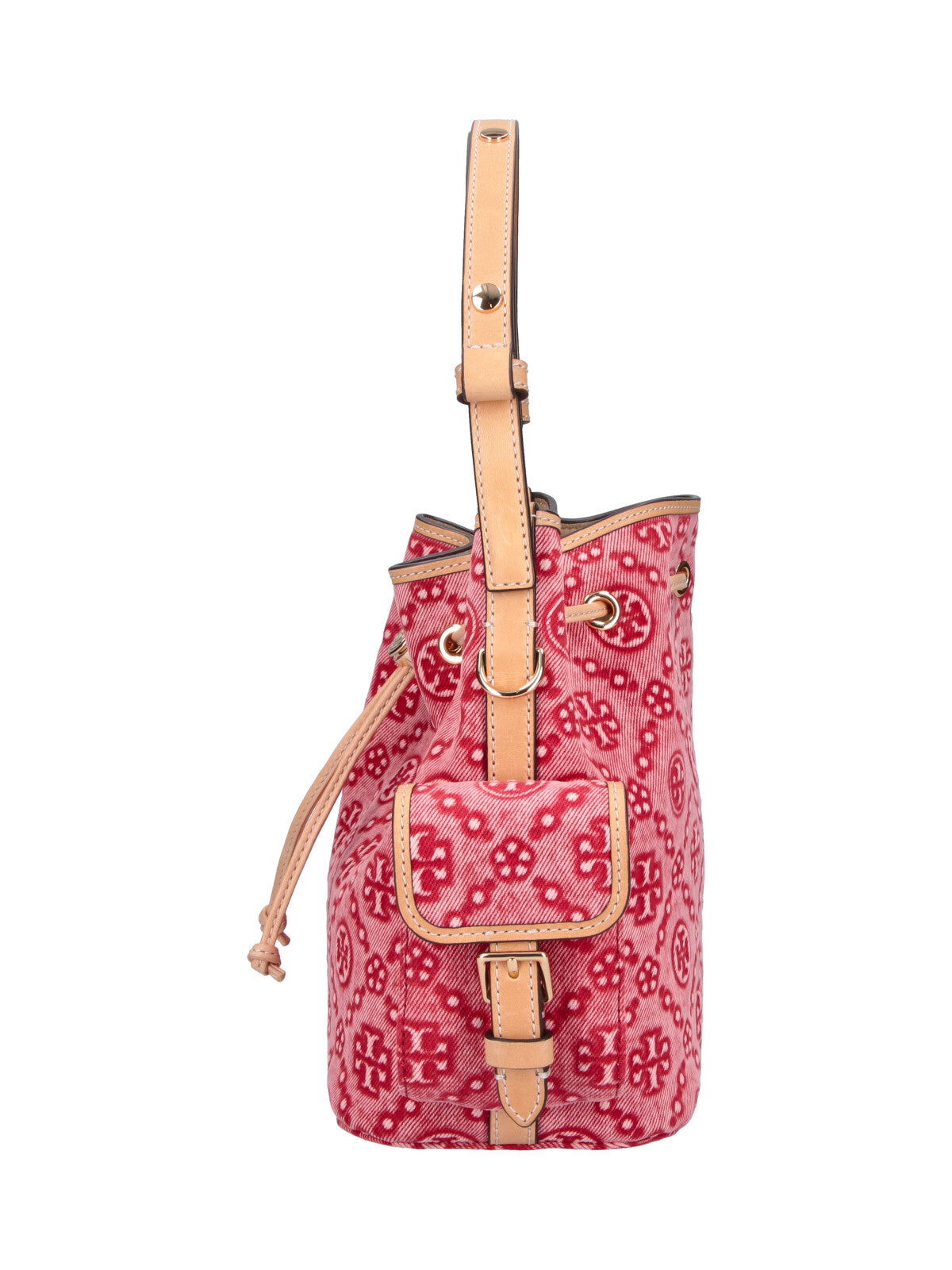 Red T Monogram Denim Bucket Bag