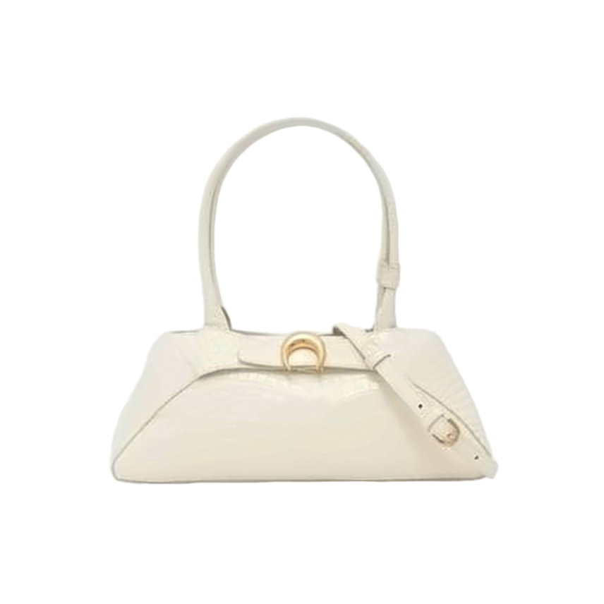 Crocodile-Embossed Shoulder Bag with Gold Clasp