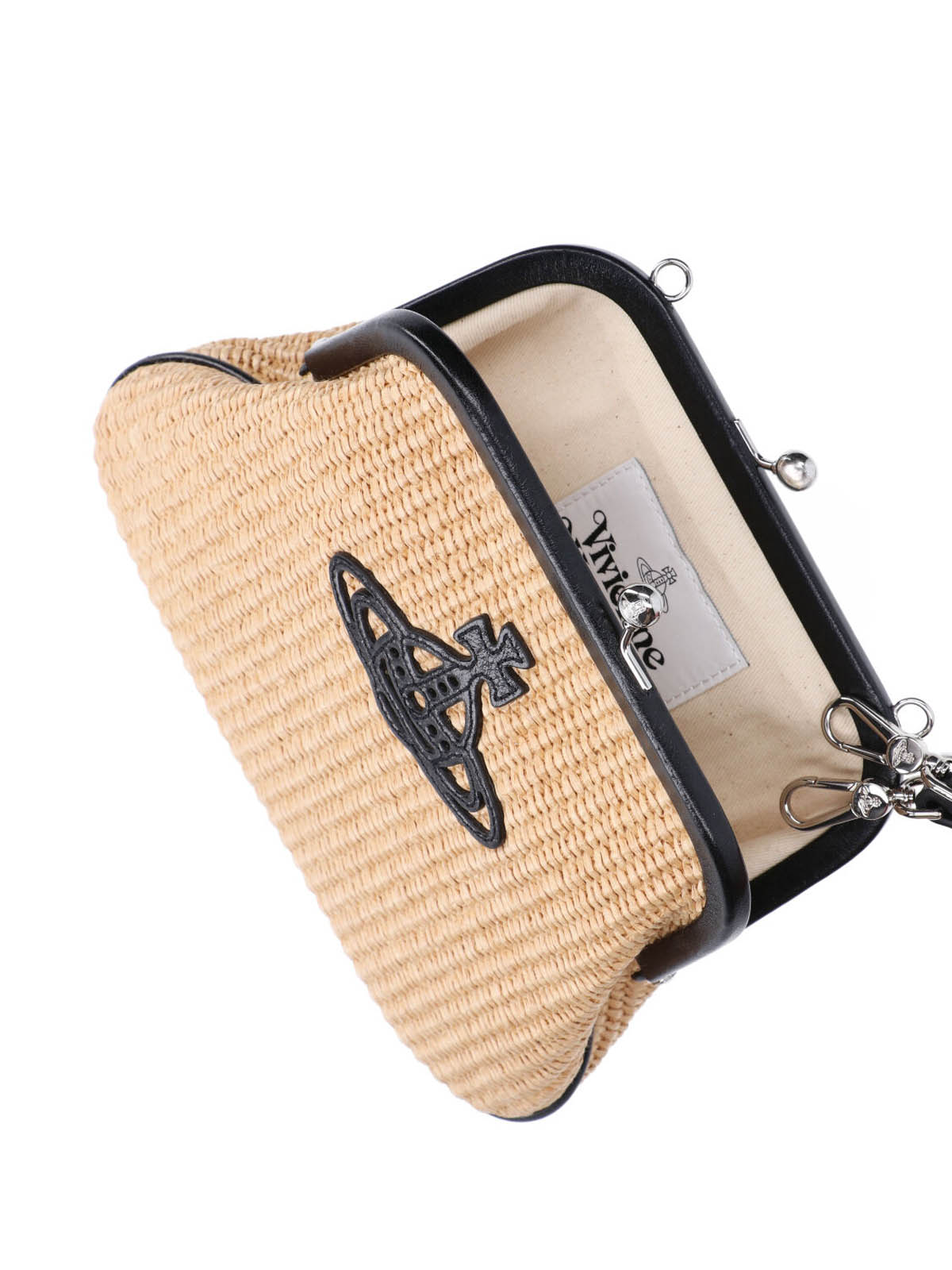 Beige Orb Embossed Raffia Shoulder Bag