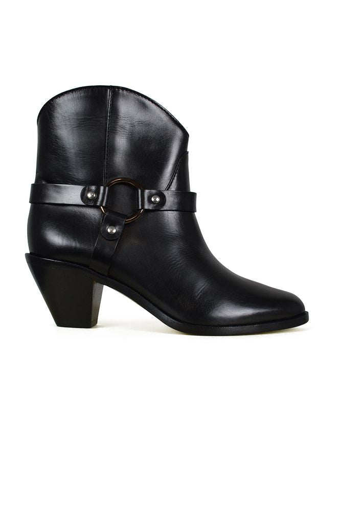 Pointed Toe Black Leather Santiag Boots