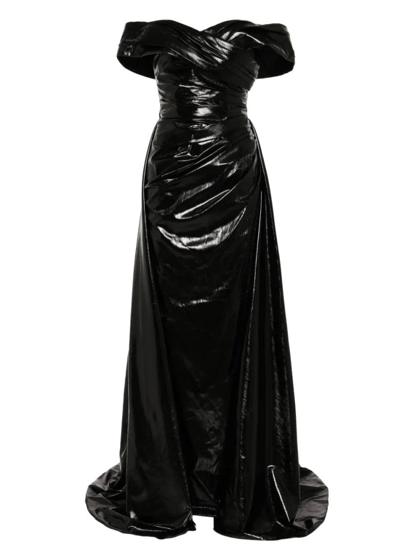 Gold Lame Off-Shoulder Dress