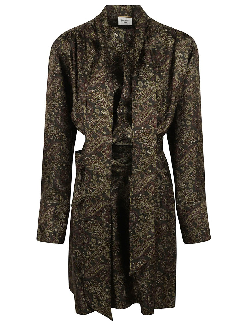 Silk Paisley Sweater With Belted Waist