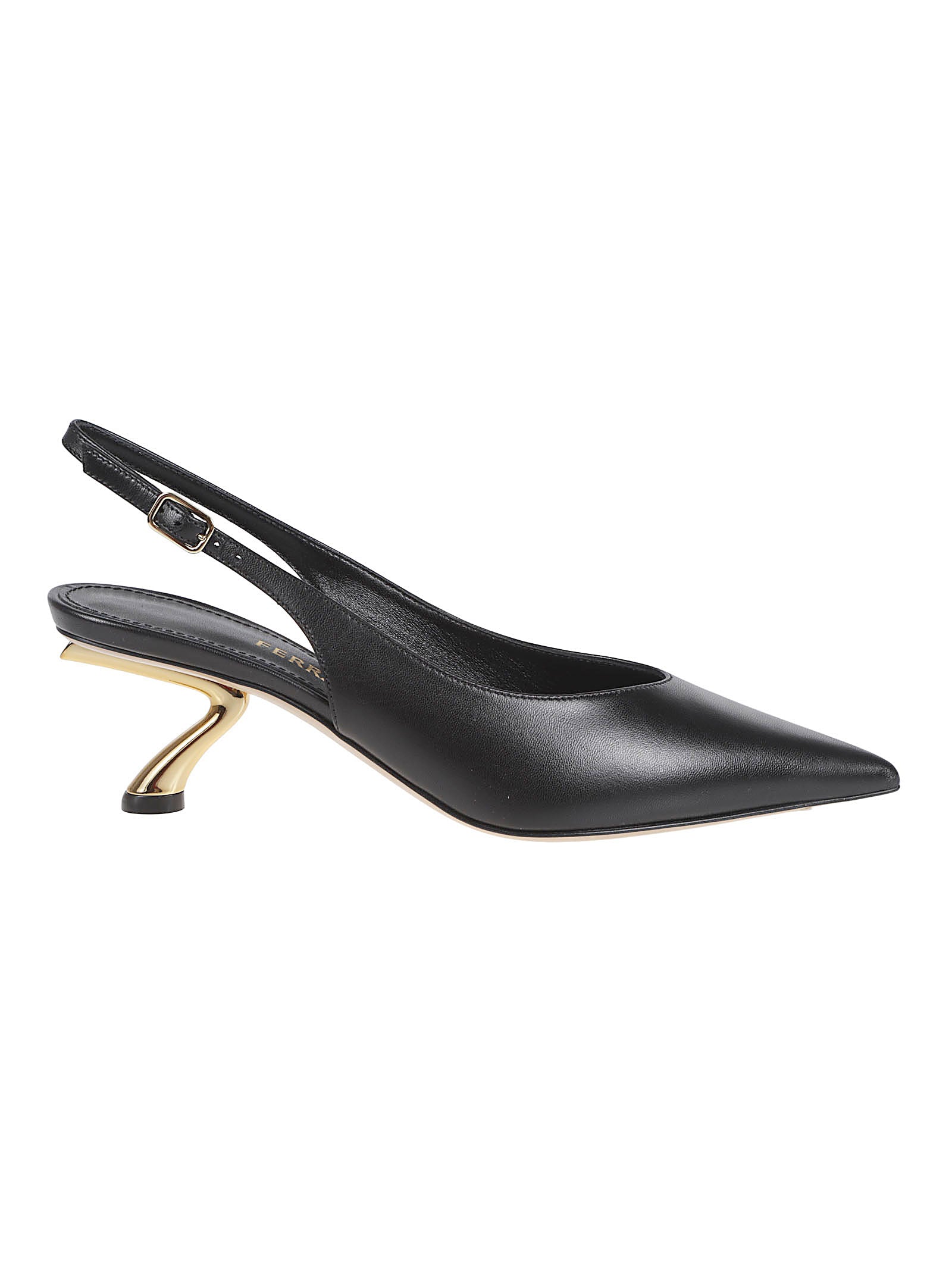 Sculptural Heel Slingback in Smooth Black Leather